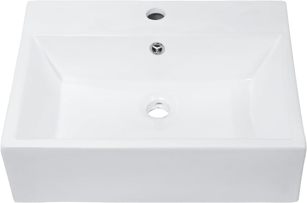Mocoloo 21"x16" Wall Mounted Bathroom Sink White Rectangle Porcelain ADA Compliant Ceramic Bathroom Sinks Floating Vanity Sink for Lavatory Room Basin