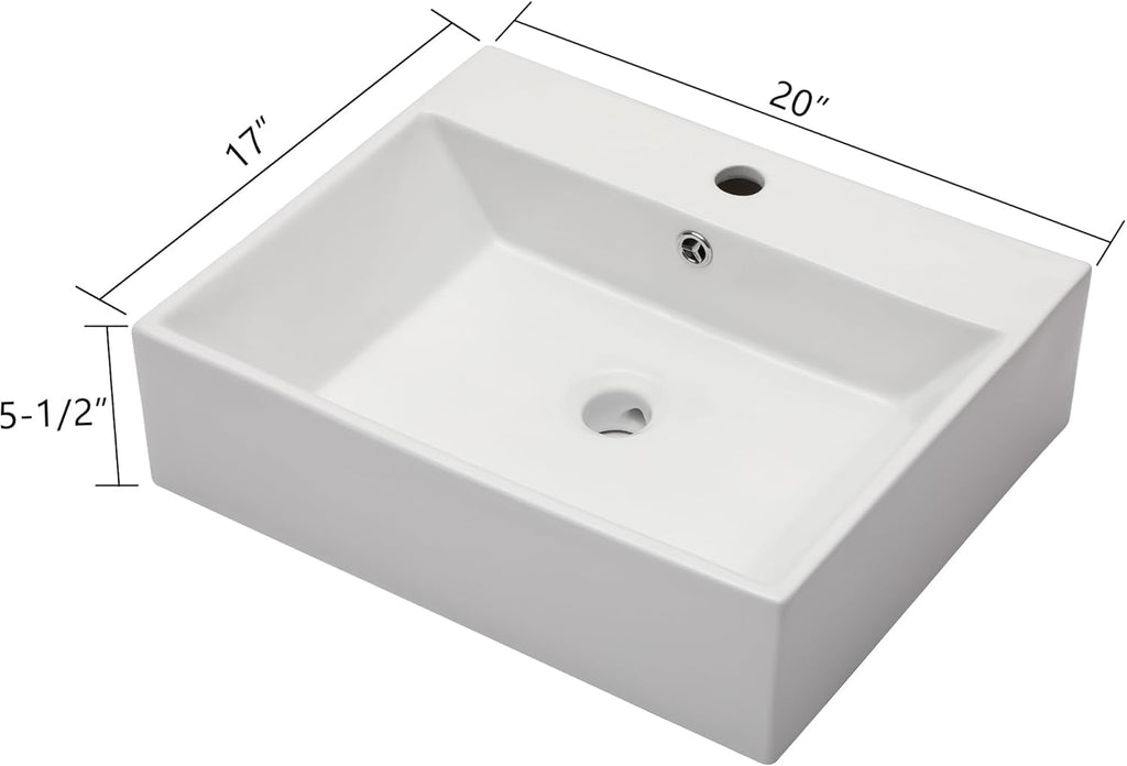 Floating Vessel Sink For Bathroom - Fulorni 20"x17" Bathroom Vessel Sink Rectangular Wall Mounted White Ceramic Porcelain Vanity Sink Bowl Basin