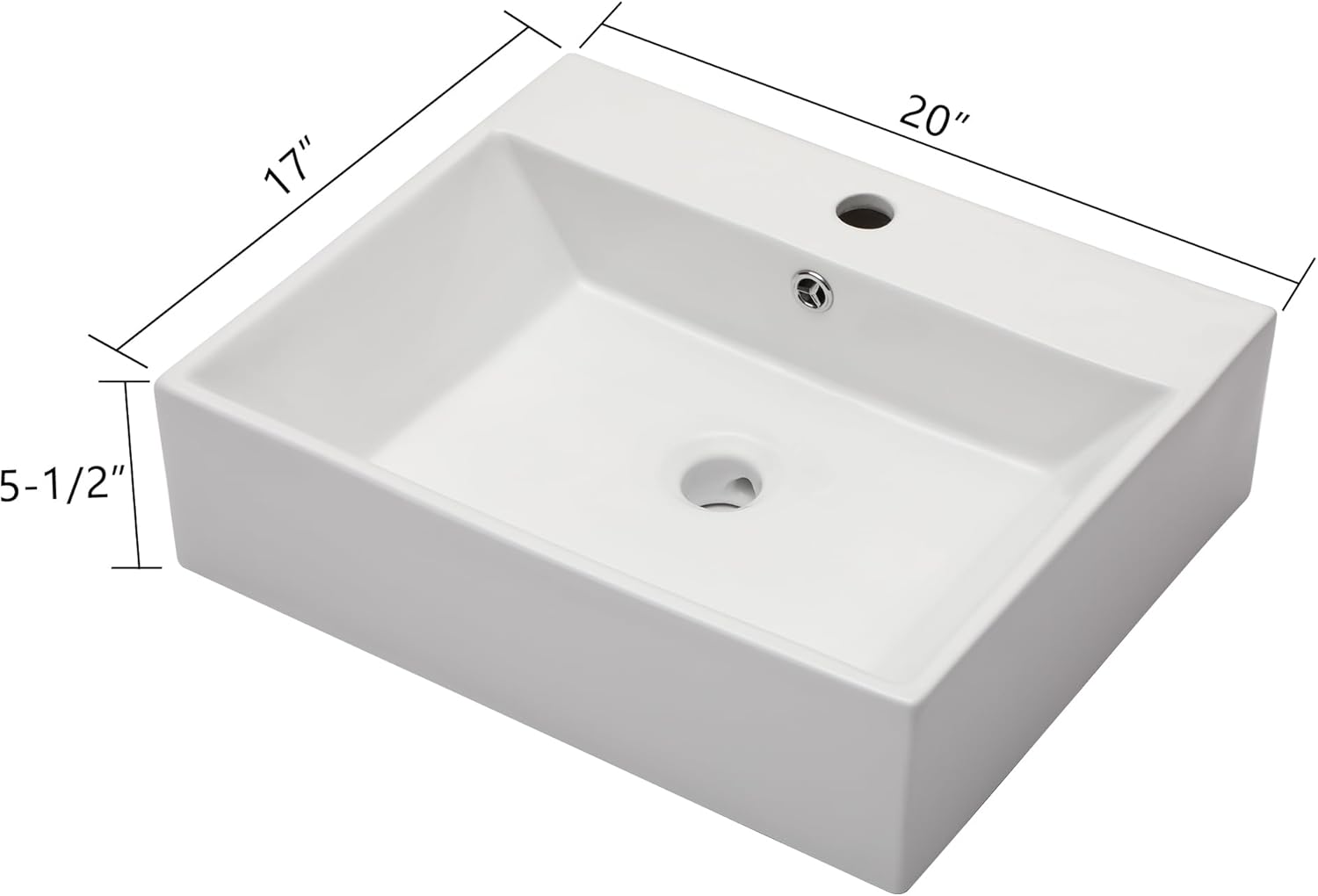 Floating Vessel Sink For Bathroom - Fulorni 20"x17" Bathroom Vessel Sink Rectangular Wall Mounted White Ceramic Porcelain Vanity Sink Bowl Basin