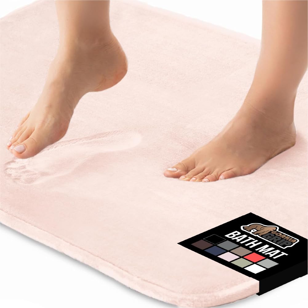 GORILLA GRIP® Memory Foam Bath Mat, Soft Absorbent Velvet Bathroom Mats, Durable Dots on Underside, Machine Washable Bathmat, Carpet Rug Room Decor for Shower Tub Floor RV, 24x17 Rugs, Black