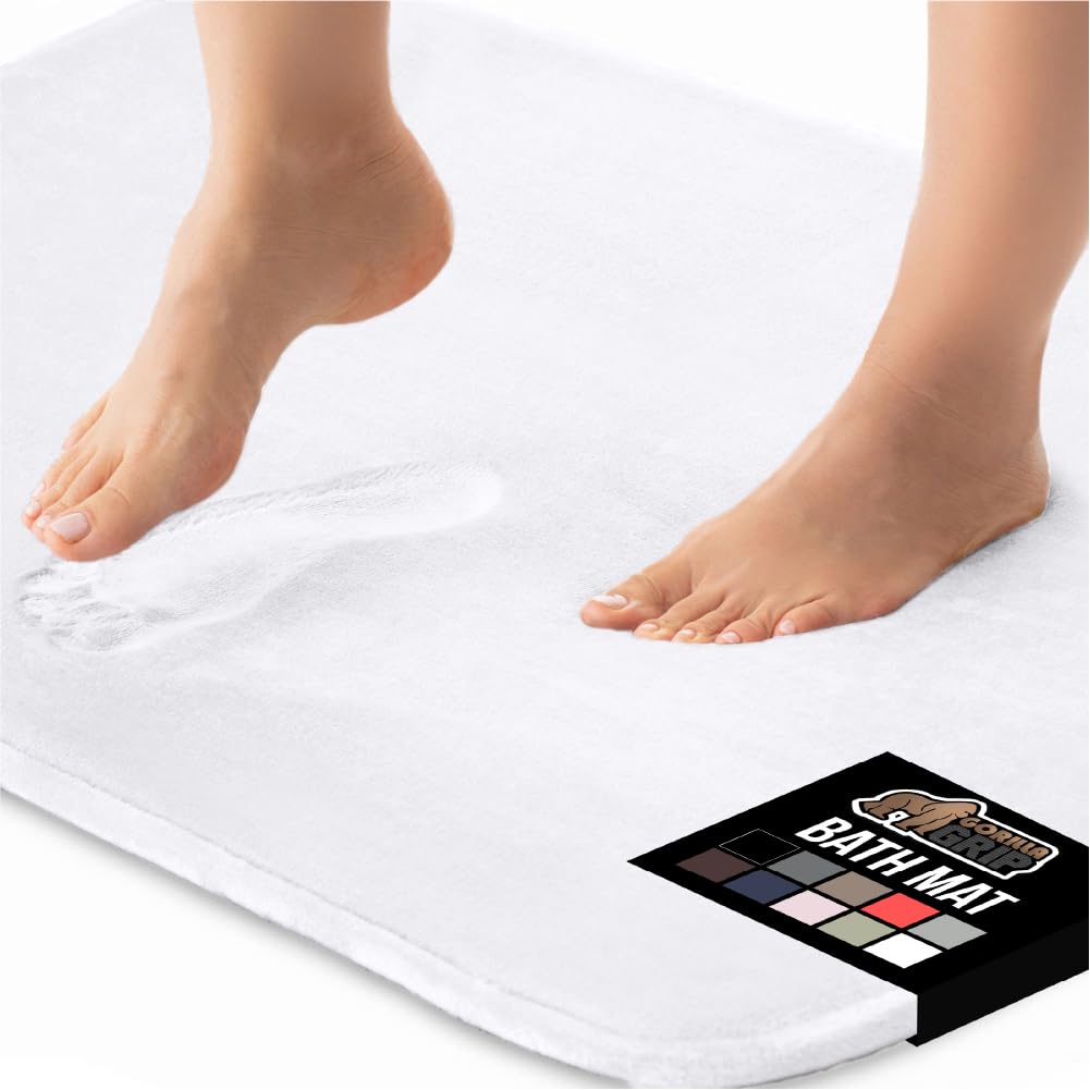 GORILLA GRIP® Memory Foam Bath Mat, Soft Absorbent Velvet Bathroom Mats, Durable Dots on Underside, Machine Washable Bathmat, Carpet Rug Room Decor for Shower Tub Floor RV, 24x17 Rugs, Black