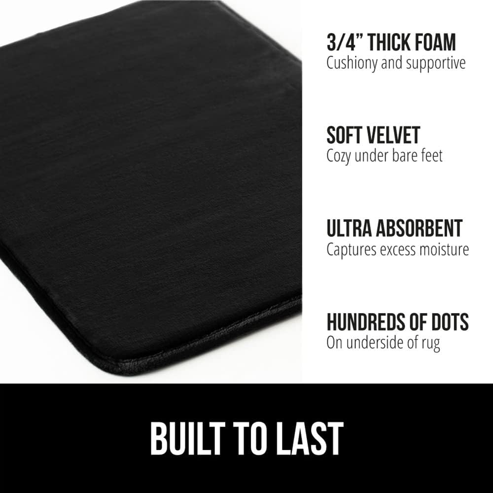 GORILLA GRIP® Memory Foam Bath Mat, Soft Absorbent Velvet Bathroom Mats, Durable Dots on Underside, Machine Washable Bathmat, Carpet Rug Room Decor for Shower Tub Floor RV, 24x17 Rugs, Black