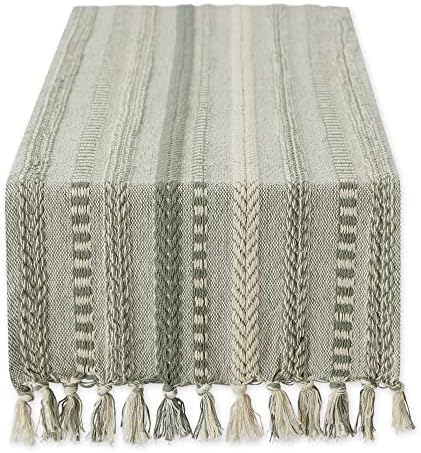 DII Farmhouse Braided Stripe Table Runner Collection, 15x108 (15x113, Fringe Included), Vintage Linen