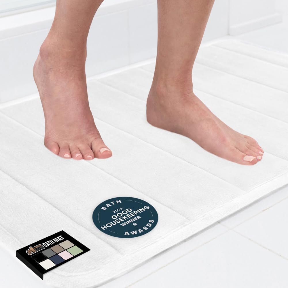 GORILLA GRIP Memory Foam Bath Mat, Soft Absorbent US Designed Bathroom Rug, Gripping Dots Machine Washable Bathmat, Cushioned Floor Mats, Shower Sink Rugs Room Décor Accessories, 24x17 Graphite Gray