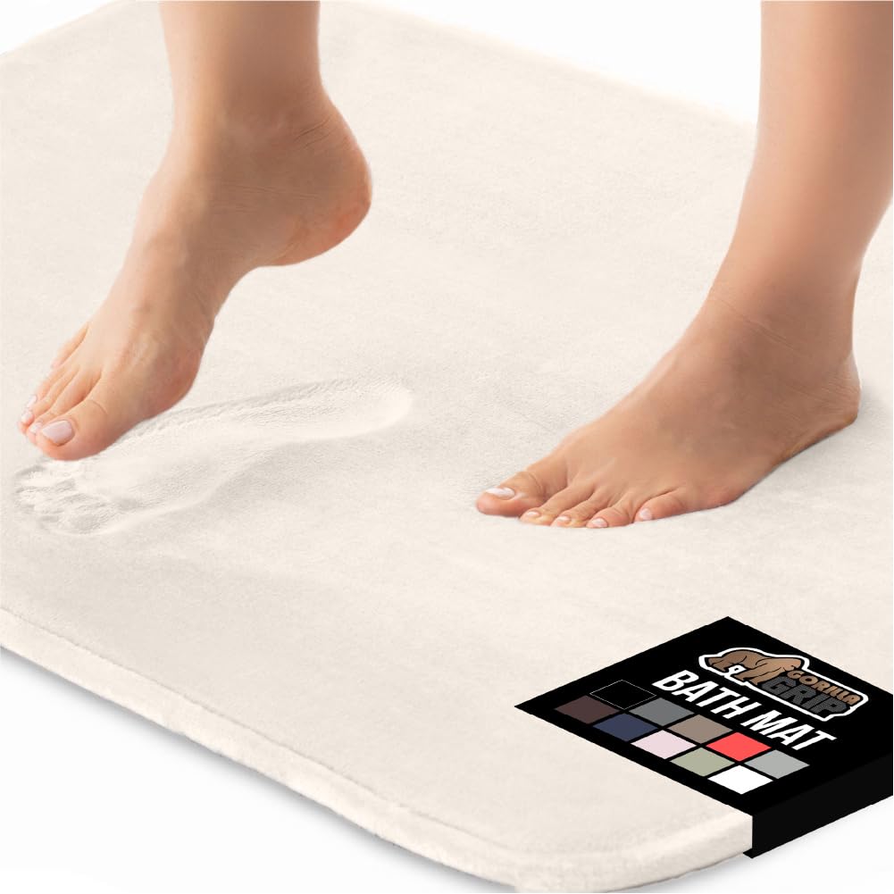 GORILLA GRIP® Memory Foam Bath Mat, Soft Absorbent Velvet Bathroom Mats, Durable Dots on Underside, Machine Washable Bathmat, Carpet Rug Room Decor for Shower Tub Floor RV, 24x17 Rugs, Black