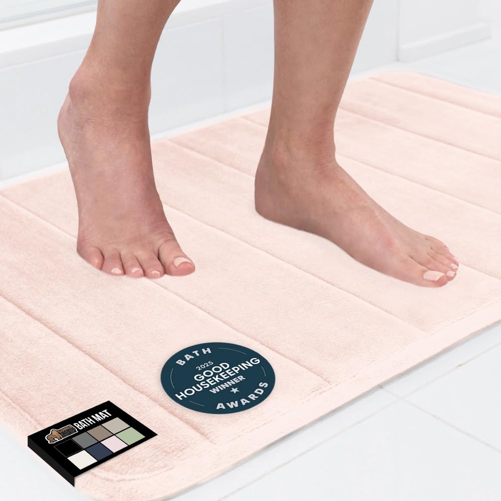 GORILLA GRIP Memory Foam Bath Mat, Soft Absorbent US Designed Bathroom Rug, Gripping Dots Machine Washable Bathmat, Cushioned Floor Mats, Shower Sink Rugs Room Décor Accessories, 24x17 Graphite Gray