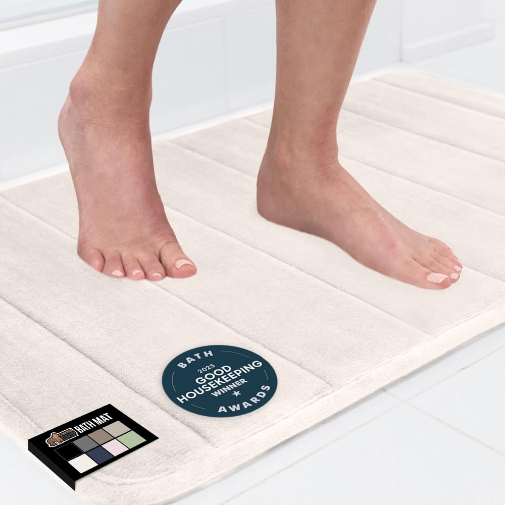 GORILLA GRIP Memory Foam Bath Mat, Soft Absorbent US Designed Bathroom Rug, Gripping Dots Machine Washable Bathmat, Cushioned Floor Mats, Shower Sink Rugs Room Décor Accessories, 24x17 Graphite Gray