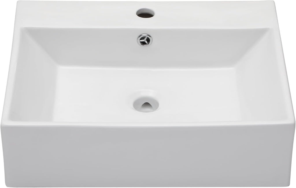 Floating Vessel Sink For Bathroom - Fulorni 20"x17" Bathroom Vessel Sink Rectangular Wall Mounted White Ceramic Porcelain Vanity Sink Bowl Basin