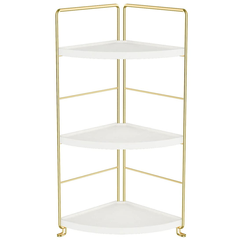 3-Tier Bathroom Countertop Organizer - Vanity Tray Cosmetic & Makeup Storage- Kitchen Spice Rack Standing Shelf - Corner Storage Shelf, Silver
