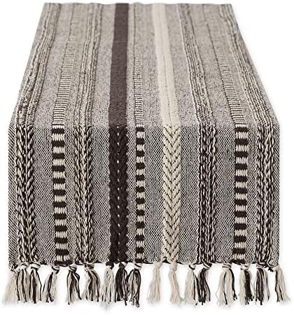 DII Farmhouse Braided Stripe Table Runner Collection, 15x108 (15x113, Fringe Included), Vintage Linen