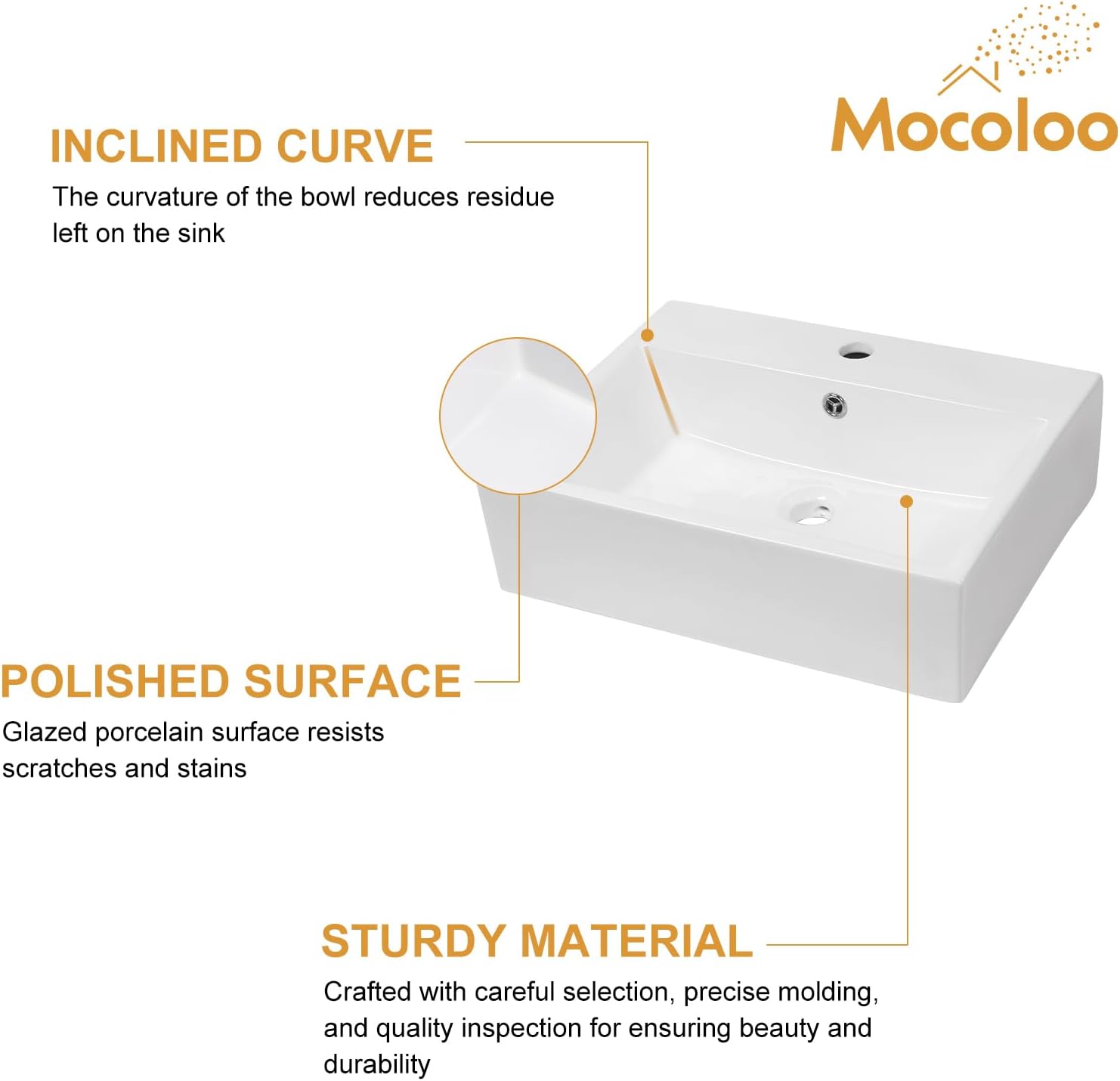 Mocoloo 21"x16" Wall Mounted Bathroom Sink White Rectangle Porcelain ADA Compliant Ceramic Bathroom Sinks Floating Vanity Sink for Lavatory Room Basin