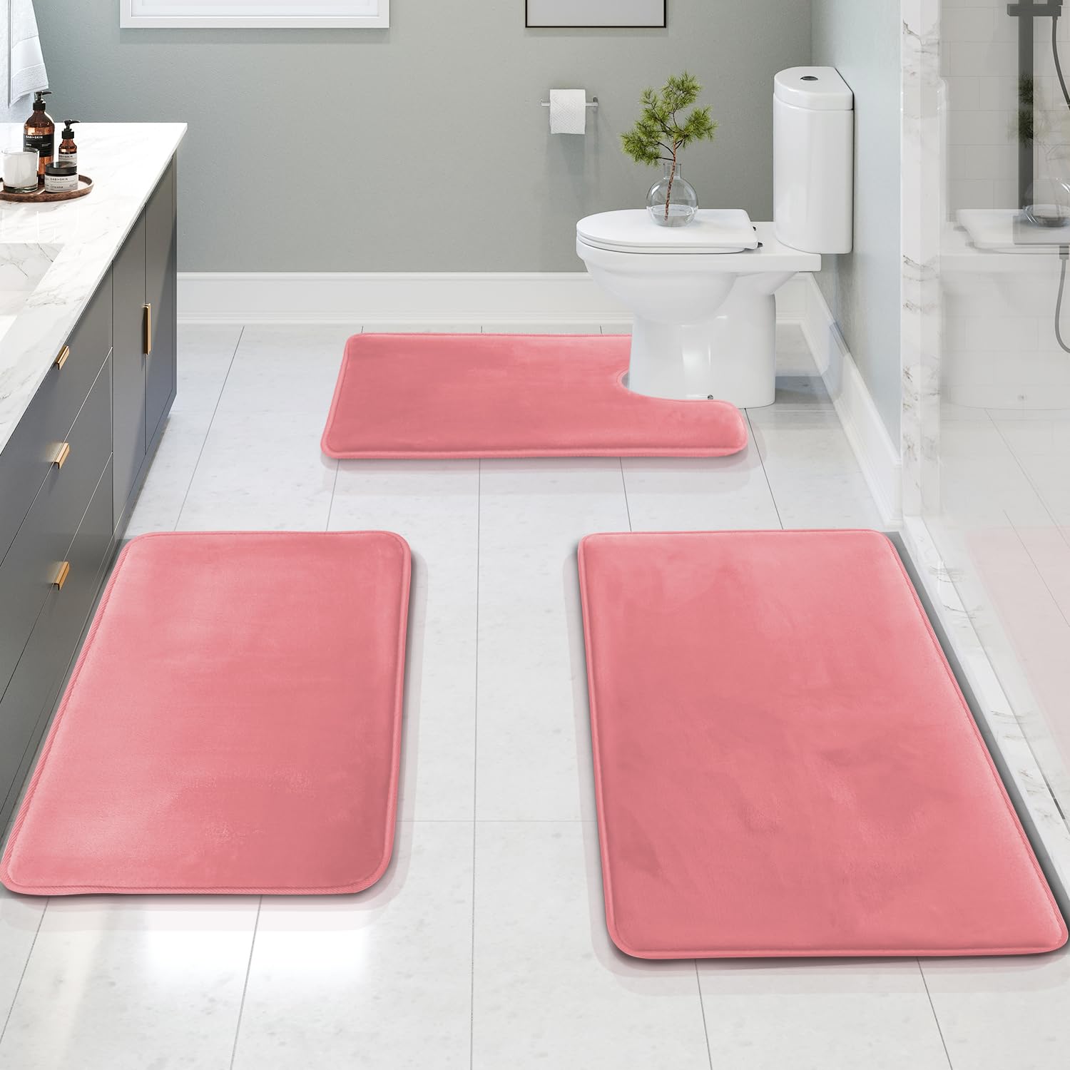 Clara Clark Bathroom Rugs, Velvet Memory Foam Bath Mat, Non-Slip Bath Rugs, Machine Wash, Dries Quickly, Ultra Soft Plush Bath Mats for Bathroom,