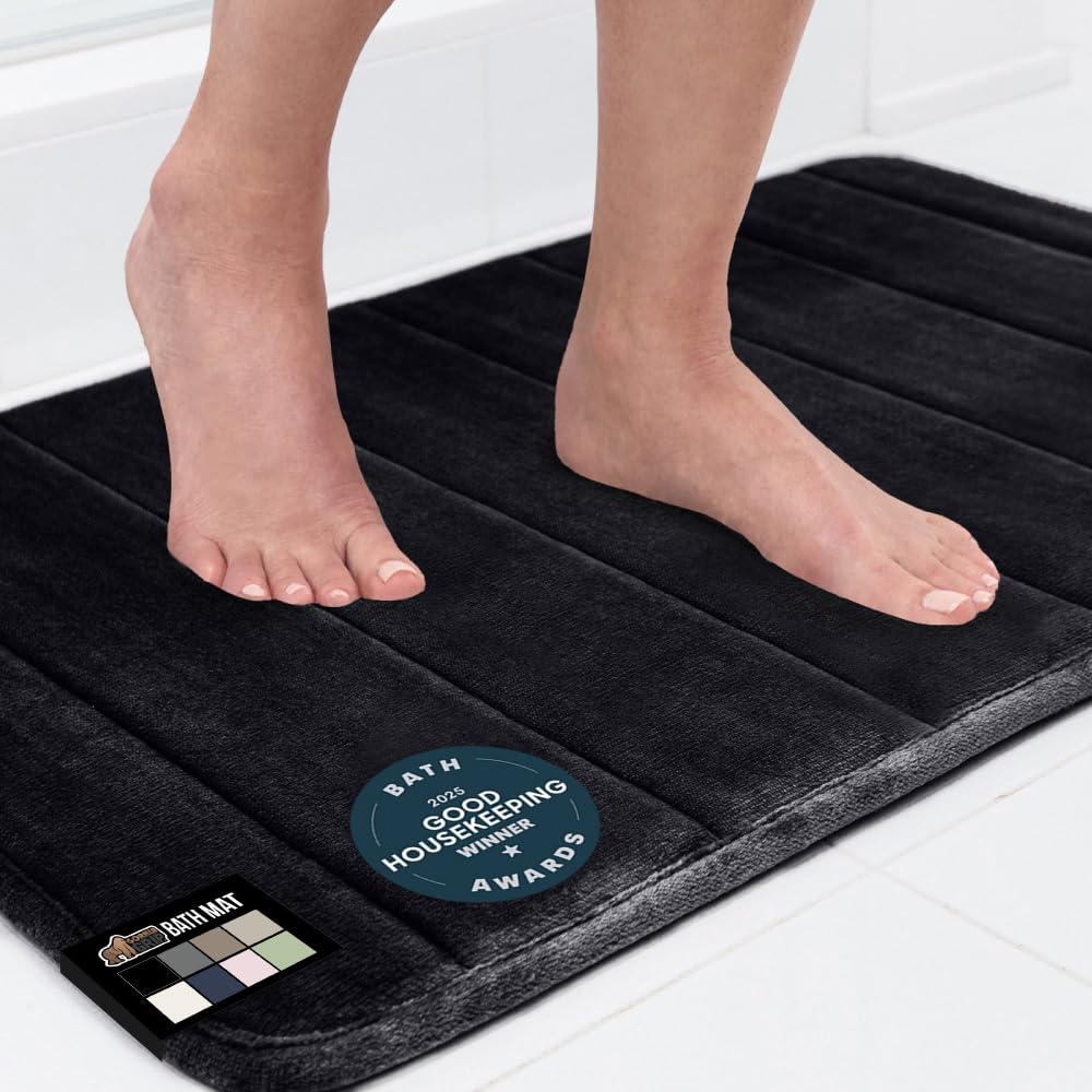 GORILLA GRIP Memory Foam Bath Mat, Soft Absorbent US Designed Bathroom Rug, Gripping Dots Machine Washable Bathmat, Cushioned Floor Mats, Shower Sink Rugs Room Décor Accessories, 24x17 Graphite Gray