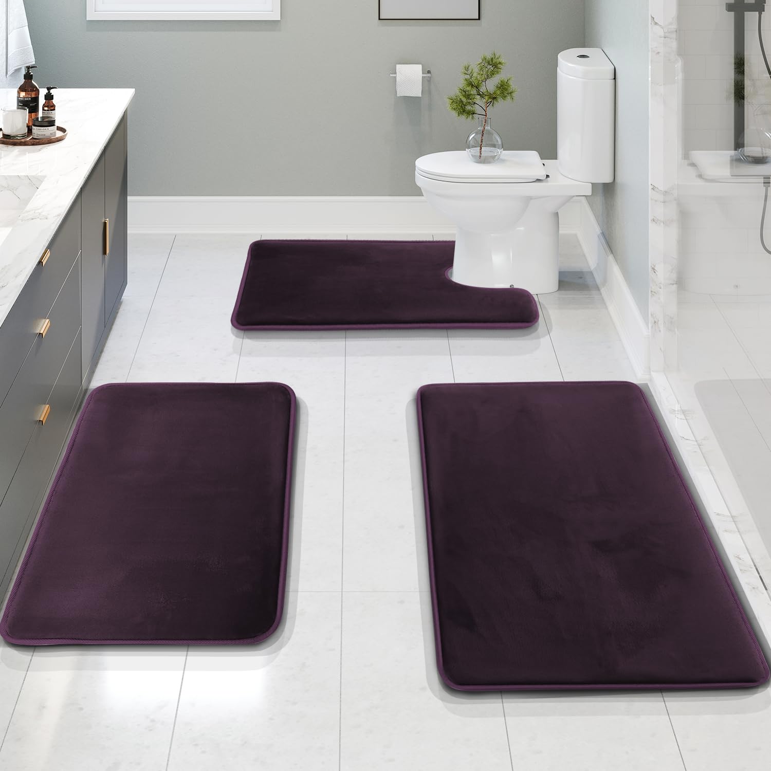Clara Clark Bathroom Rugs, Velvet Memory Foam Bath Mat, Non-Slip Bath Rugs, Machine Wash, Dries Quickly, Ultra Soft Plush Bath Mats for Bathroom,