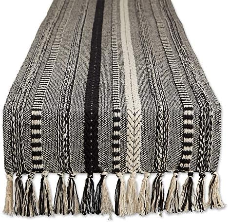 DII Farmhouse Braided Stripe Table Runner Collection, 15x108 (15x113, Fringe Included), Vintage Linen