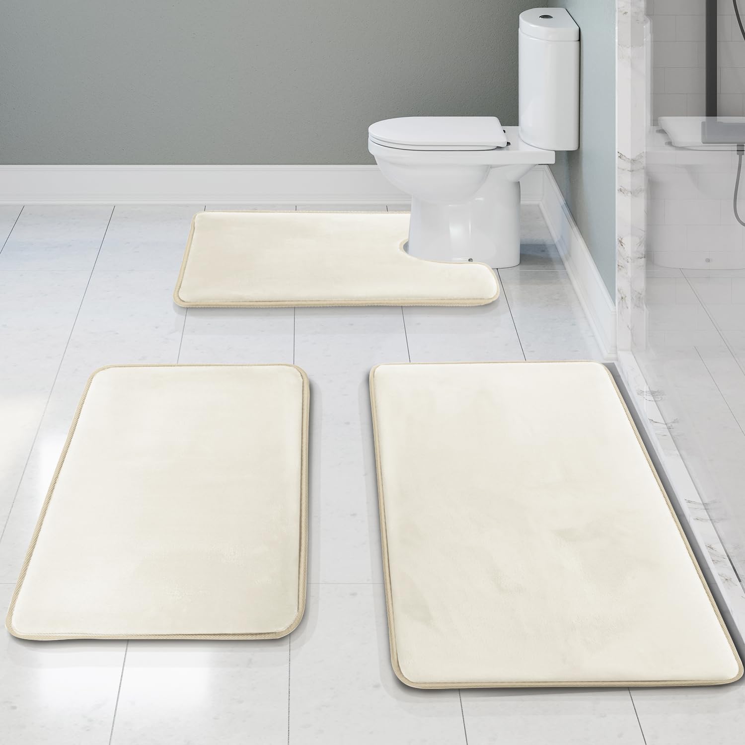 Clara Clark 3 Piece Bathroom Rugs Bath Mat Set, Velvet Memory Foam Bath Mats for Bathroom - Non-Slip, PVC Backing Bath Rugs, Washable - Dries Quickly, Black