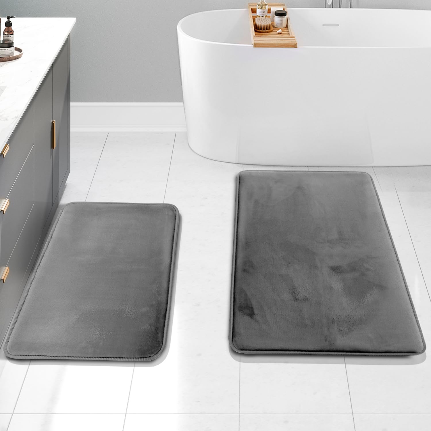 Clara Clark Bathroom Rugs, Velvet Memory Foam Bath Mat, Non-Slip Bath Rugs, Machine Wash, Dries Quickly, Ultra Soft Plush Bath Mats for Bathroom,
