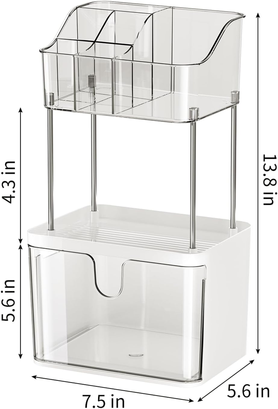 FORUP Makeup Organizer for Vanity, 2-Tier 1-Drawer Bathroom Counter Organizer, Multi-Purpose Vanity Organizer, Skincare Perfume Organizers, Cosmetic Dresser Organizer for Vanity Countertop, Clear