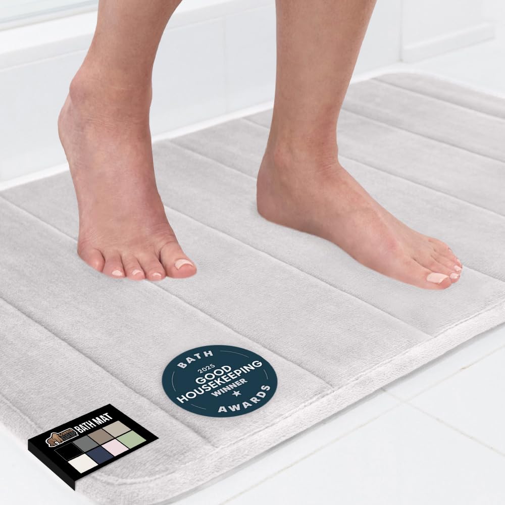 GORILLA GRIP Memory Foam Bath Mat, Soft Absorbent US Designed Bathroom Rug, Gripping Dots Machine Washable Bathmat, Cushioned Floor Mats, Shower Sink Rugs Room Décor Accessories, 24x17 Graphite Gray