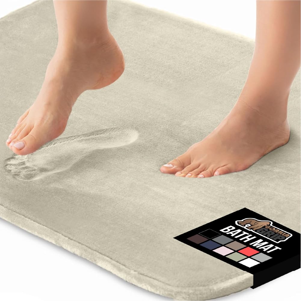 GORILLA GRIP® Memory Foam Bath Mat, Soft Absorbent Velvet Bathroom Mats, Durable Dots on Underside, Machine Washable Bathmat, Carpet Rug Room Decor for Shower Tub Floor RV, 24x17 Rugs, Black