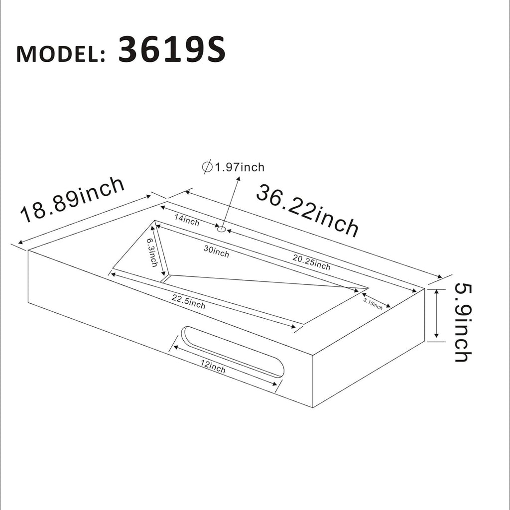 36"x19" Wall Mounted Bathroom Vanity with Sink Stone Resin Floating Vanity Basin Modern Rectangular Vessel White Trough