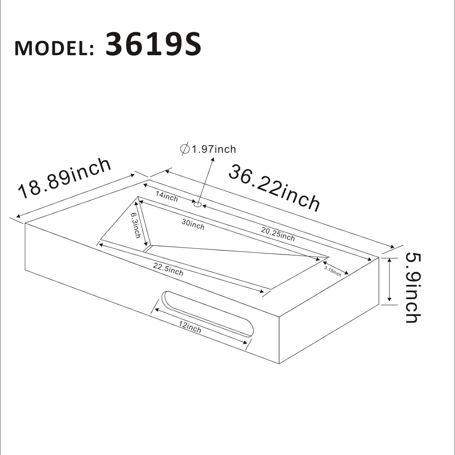 36"x19" Wall Mounted Bathroom Vanity with Sink Stone Resin Floating Vanity Basin Modern Rectangular Vessel White Trough
