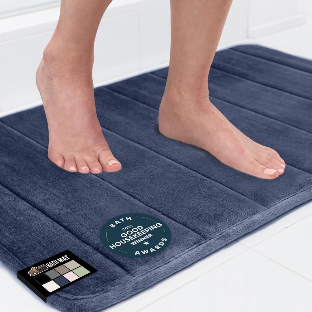 GORILLA GRIP Memory Foam Bath Mat, Soft Absorbent US Designed Bathroom Rug, Gripping Dots Machine Washable Bathmat, Cushioned Floor Mats, Shower Sink Rugs Room Décor Accessories, 24x17 Graphite Gray