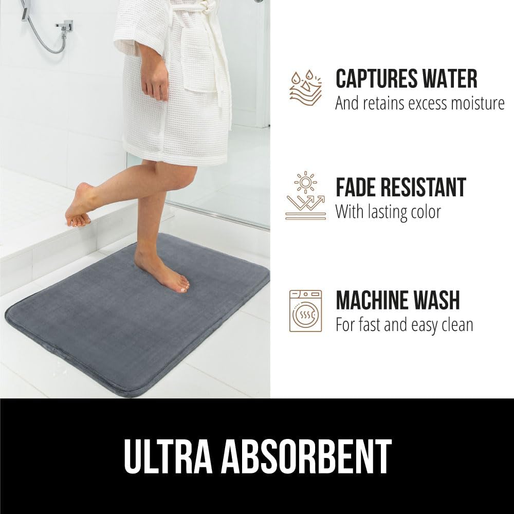 GORILLA GRIP® Memory Foam Bath Rugs, Soft Absorbent Velvet Bathroom Mats, Durable Dots on Underside, Machine Washable Bathmat, Carpet Rug Room Decor for Shower Floor, 24x17 Mat, Graphite Gray