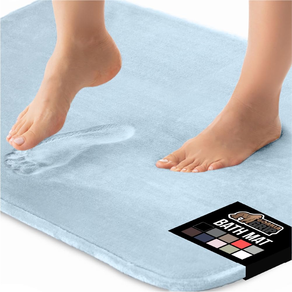 GORILLA GRIP® Memory Foam Bath Mat, Soft Absorbent Velvet Bathroom Mats, Durable Dots on Underside, Machine Washable Bathmat, Carpet Rug Room Decor for Shower Tub Floor RV, 24x17 Rugs, Black