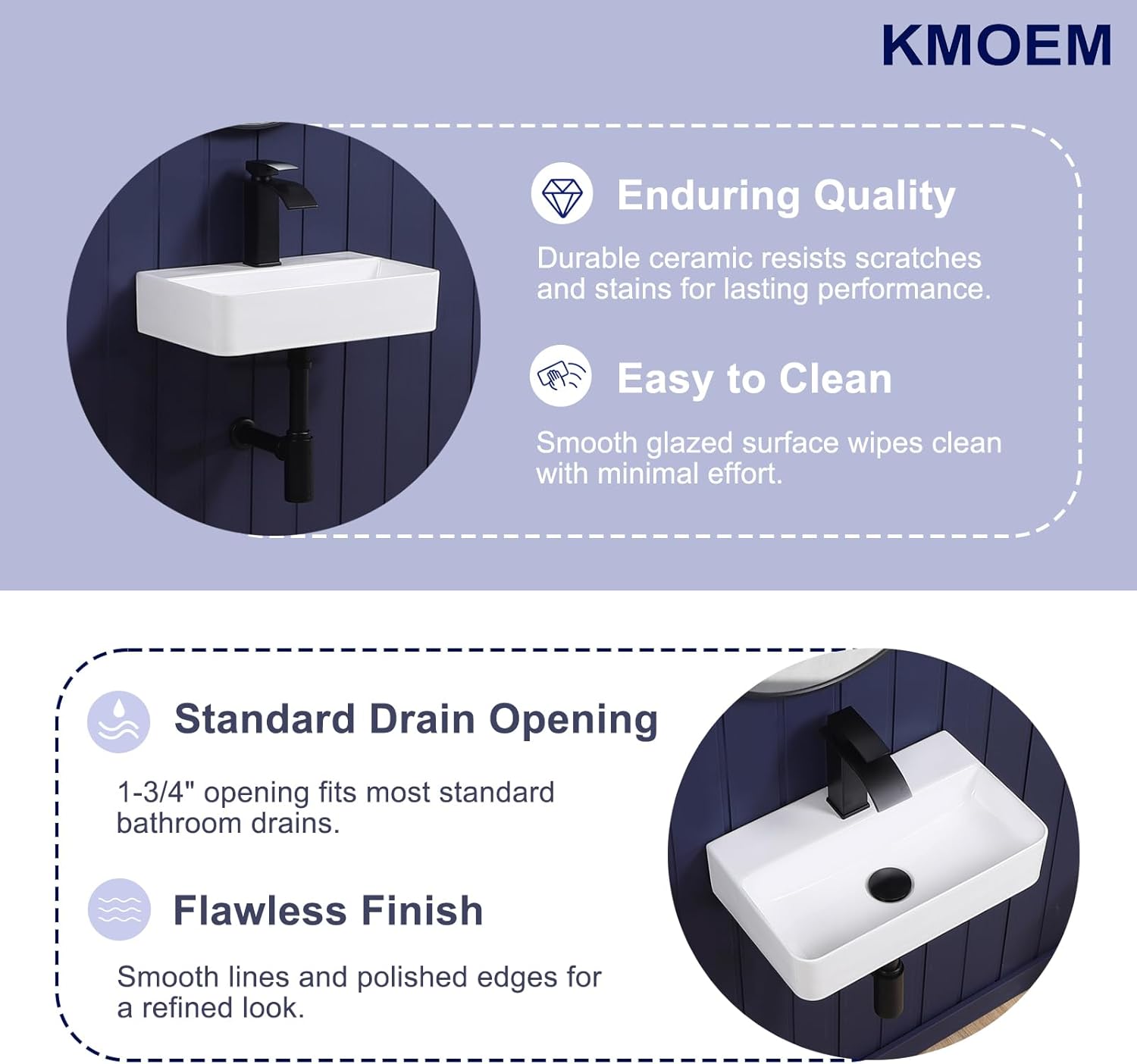 Wall Mount Bathroom Vessel Sink 17"x11" Rectangular Floating White Porcelain Ceramic Wall Hung Vanity Basin Sink for Home,RV,Bathroom