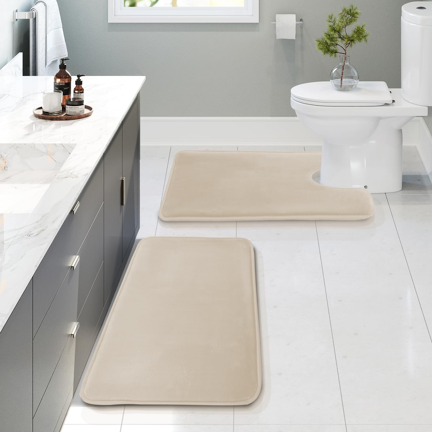 Clara Clark 3 Piece Bathroom Rugs Bath Mat Set, Velvet Memory Foam Bath Mats for Bathroom - Non-Slip, PVC Backing Bath Rugs, Washable - Dries Quickly, Black