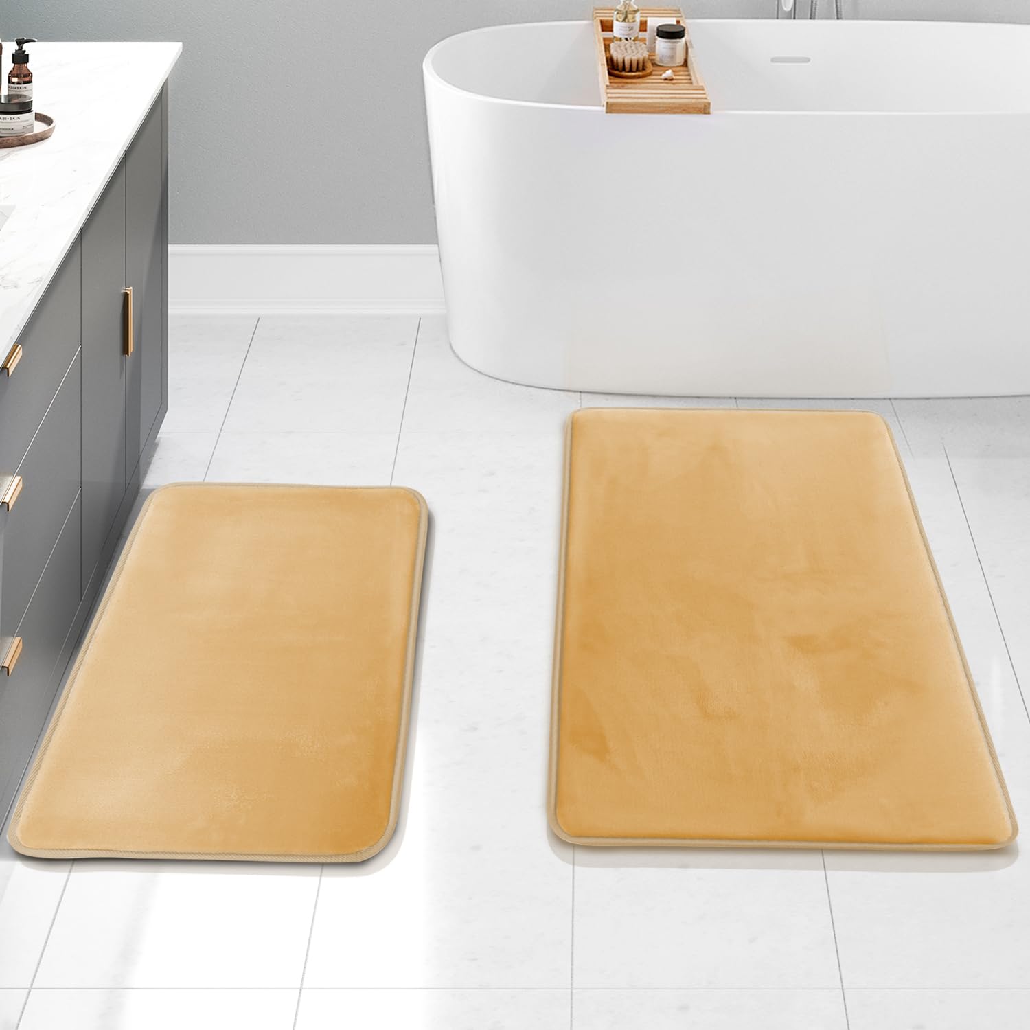 Clara Clark Bathroom Rugs, Velvet Memory Foam Bath Mat, Non-Slip Bath Rugs, Machine Wash, Dries Quickly, Ultra Soft Plush Bath Mats for Bathroom,