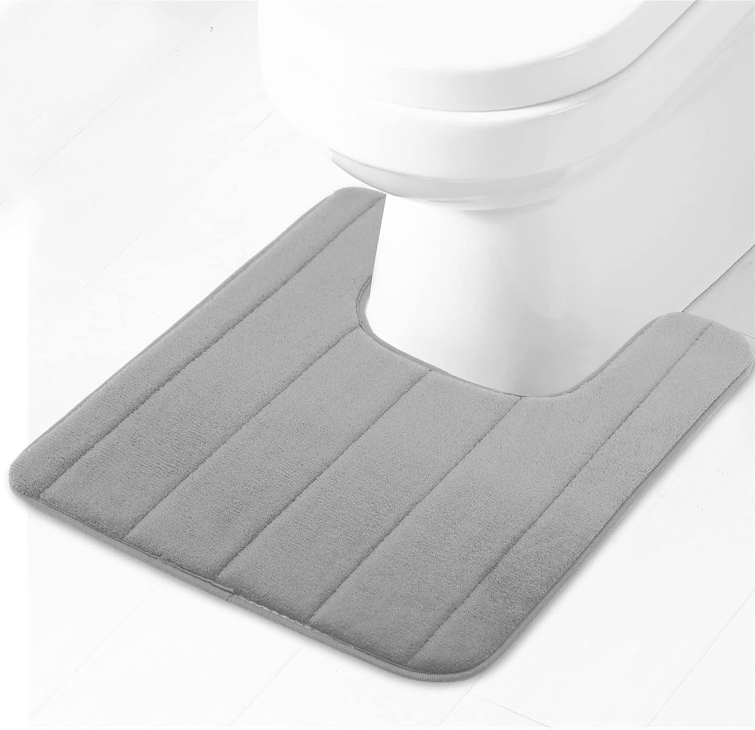Lifup Soft U-Shaped Bathroom Rug, Memory Foam Bath Mat, Non Slip Water Absorption Dry Fast Toilet Mat, Bathroom Floor Mat Grey 1.3 x 1.6 Feet