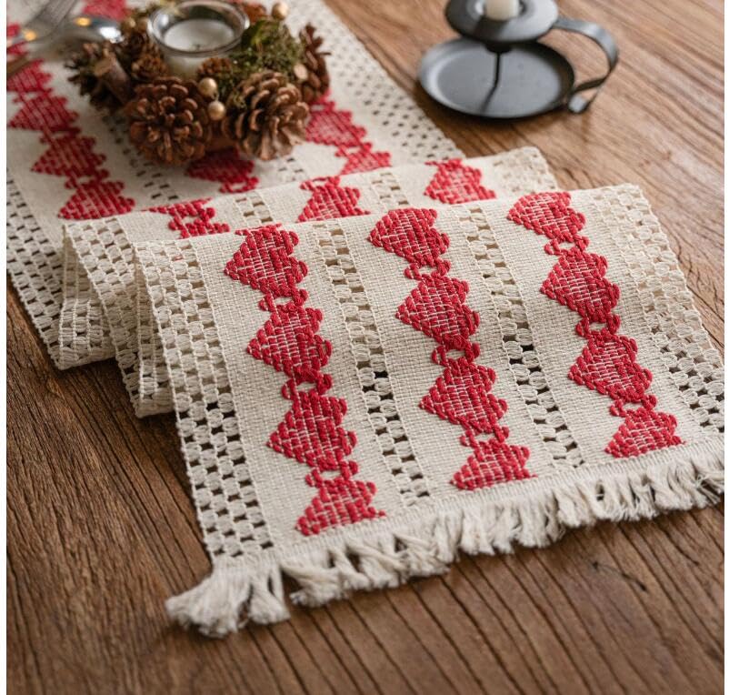 Macrame Table Runner Cream Beige Boho Table Runners with Tassels Hand Woven Cotton Table Runner Rustic Farmhouse Table Runners for Bohemian Kitchen Dining Table(12x71in)