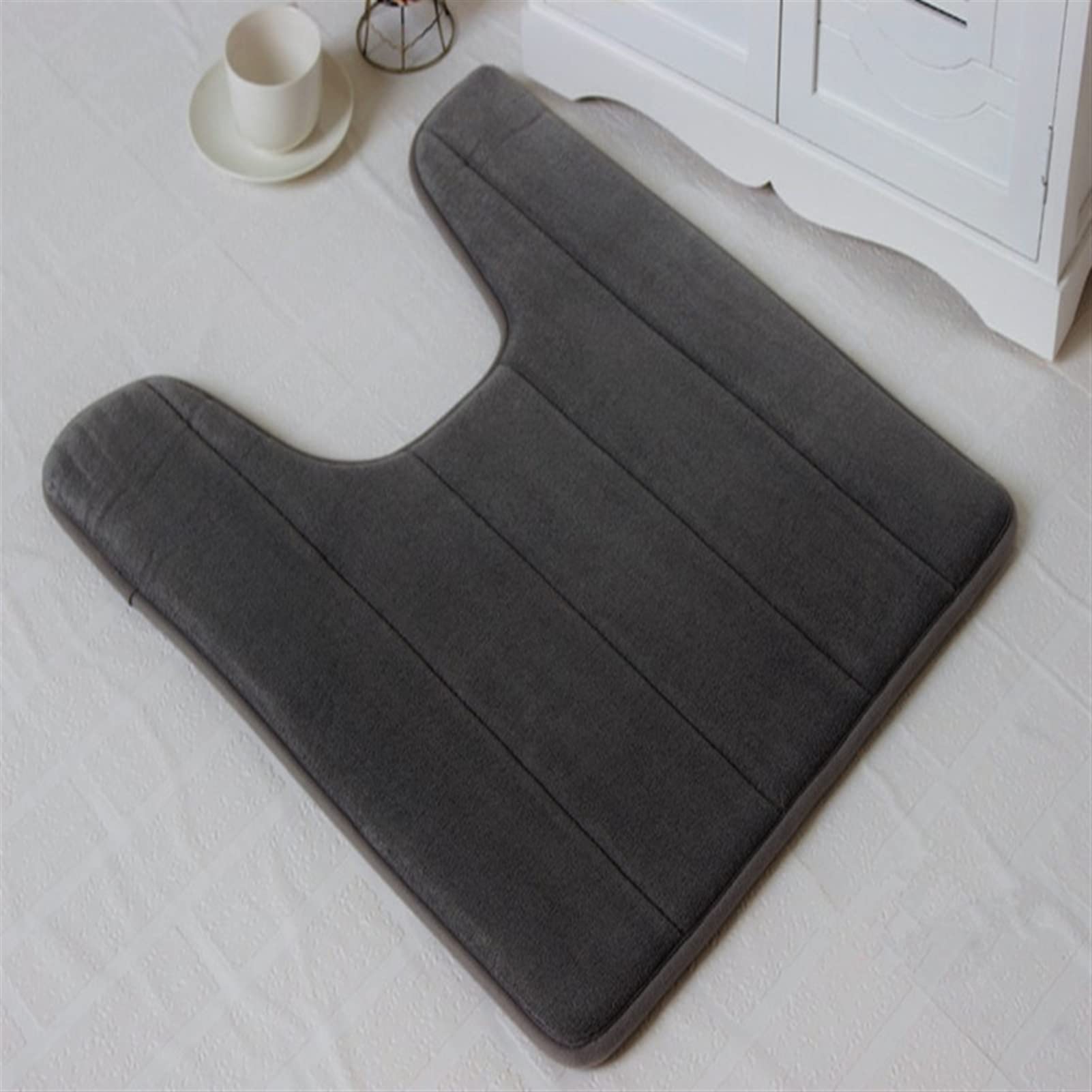 Lifup Soft U-Shaped Bathroom Rug, Memory Foam Bath Mat, Non Slip Water Absorption Dry Fast Toilet Mat, Bathroom Floor Mat Grey 1.3 x 1.6 Feet