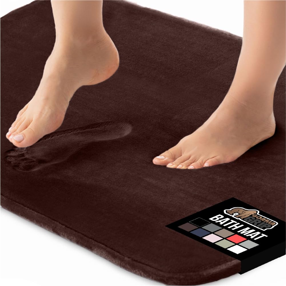 GORILLA GRIP® Memory Foam Bath Mat, Soft Absorbent Velvet Bathroom Mats, Durable Dots on Underside, Machine Washable Bathmat, Carpet Rug Room Decor for Shower Tub Floor RV, 24x17 Rugs, Black