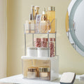FORUP Makeup Organizer for Vanity, 2-Tier 1-Drawer Bathroom Counter Organizer, Multi-Purpose Vanity Organizer, Skincare Perfume Organizers, Cosmetic Dresser Organizer for Vanity Countertop, Clear