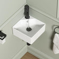 Wall Mounted Bathroom Vessel Sink, QISHKA 15" X 12" Rectangular Floating Ceramic Wash Hand Basin White Wall Hung Vanity Sink for Bathroom and Cloakroom