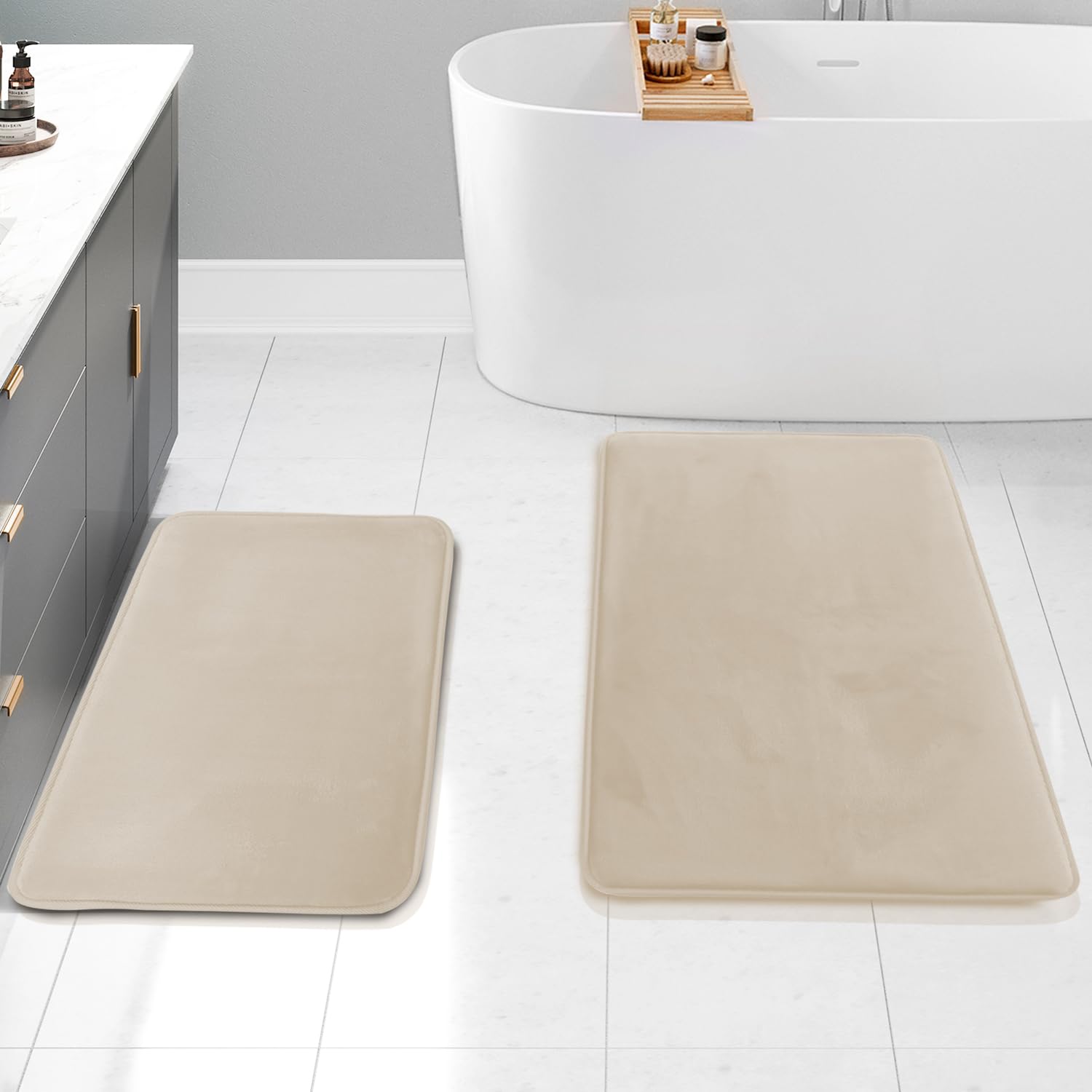 Clara Clark Bathroom Rugs, Velvet Memory Foam Bath Mat, Non-Slip Bath Rugs, Machine Wash, Dries Quickly, Ultra Soft Plush Bath Mats for Bathroom,