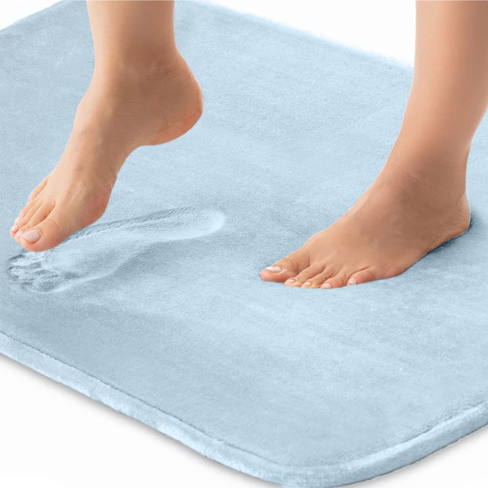 GORILLA GRIP® Memory Foam Bath Mat, Soft Absorbent Velvet Bathroom Mats, Durable Dots on Underside, Machine Washable Bathmat, Carpet Rug Room Decor for Shower Tub Floor RV, 24x17 Rugs, Black