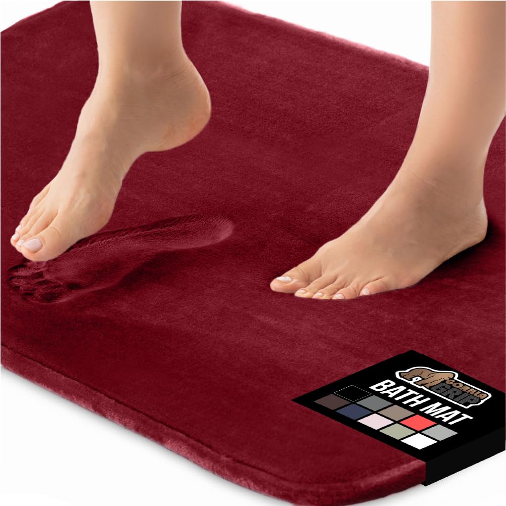 GORILLA GRIP® Memory Foam Bath Mat, Soft Absorbent Velvet Bathroom Mats, Durable Dots on Underside, Machine Washable Bathmat, Carpet Rug Room Decor for Shower Tub Floor RV, 24x17 Rugs, Black