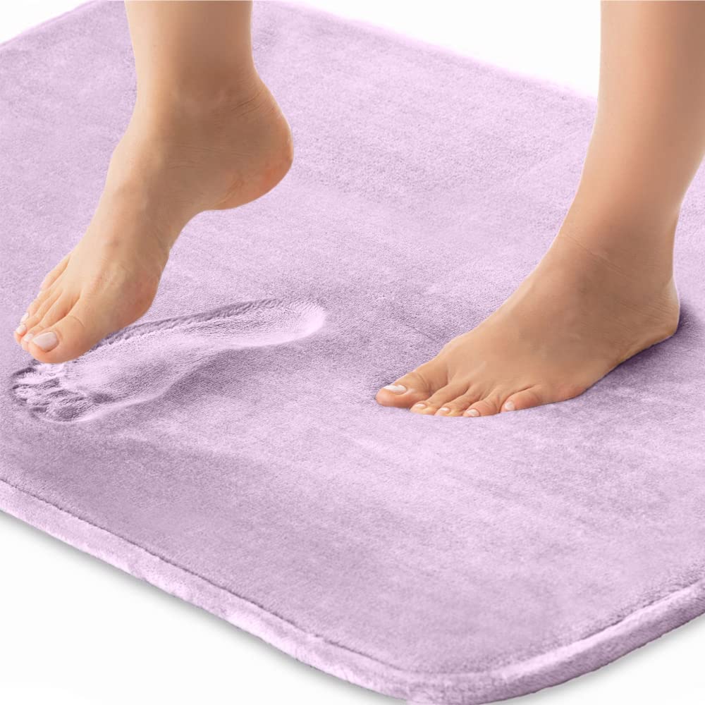 GORILLA GRIP® Memory Foam Bath Mat, Soft Absorbent Velvet Bathroom Mats, Durable Dots on Underside, Machine Washable Bathmat, Carpet Rug Room Decor for Shower Tub Floor RV, 24x17 Rugs, Black