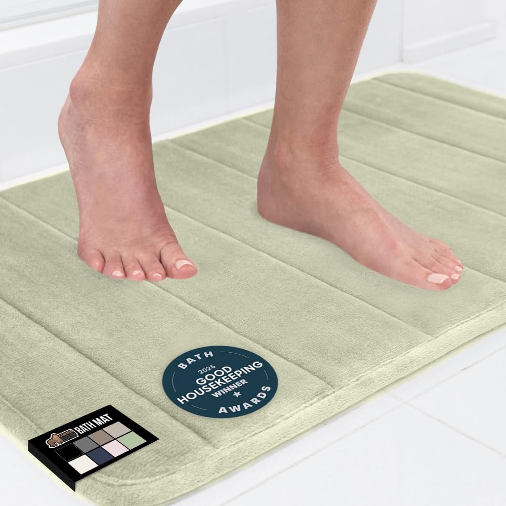 GORILLA GRIP Memory Foam Bath Mat, Soft Absorbent US Designed Bathroom Rug, Gripping Dots Machine Washable Bathmat, Cushioned Floor Mats, Shower Sink Rugs Room Décor Accessories, 24x17 Graphite Gray