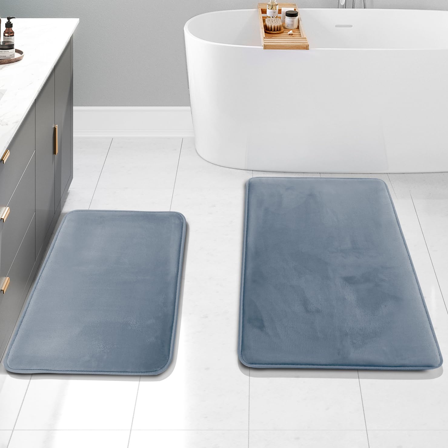 Clara Clark Bathroom Rugs, Velvet Memory Foam Bath Mat, Non-Slip Bath Rugs, Machine Wash, Dries Quickly, Ultra Soft Plush Bath Mats for Bathroom,