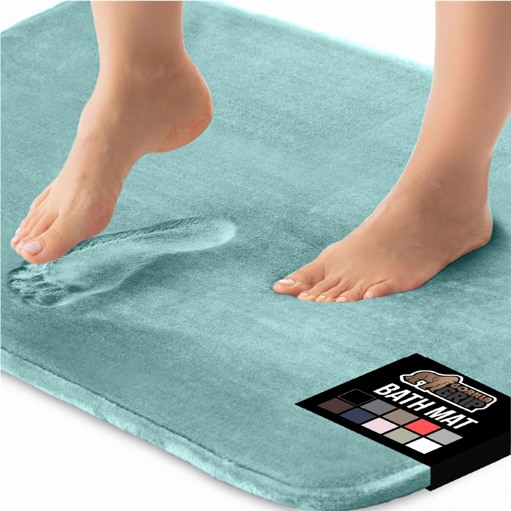 GORILLA GRIP® Memory Foam Bath Mat, Soft Absorbent Velvet Bathroom Mats, Durable Dots on Underside, Machine Washable Bathmat, Carpet Rug Room Decor for Shower Tub Floor RV, 24x17 Rugs, Black