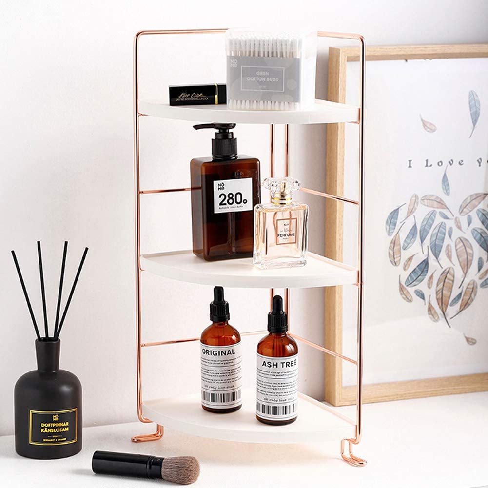 3-Tier Bathroom Countertop Organizer - Vanity Tray Cosmetic & Makeup Storage- Kitchen Spice Rack Standing Shelf - Corner Storage Shelf, Silver
