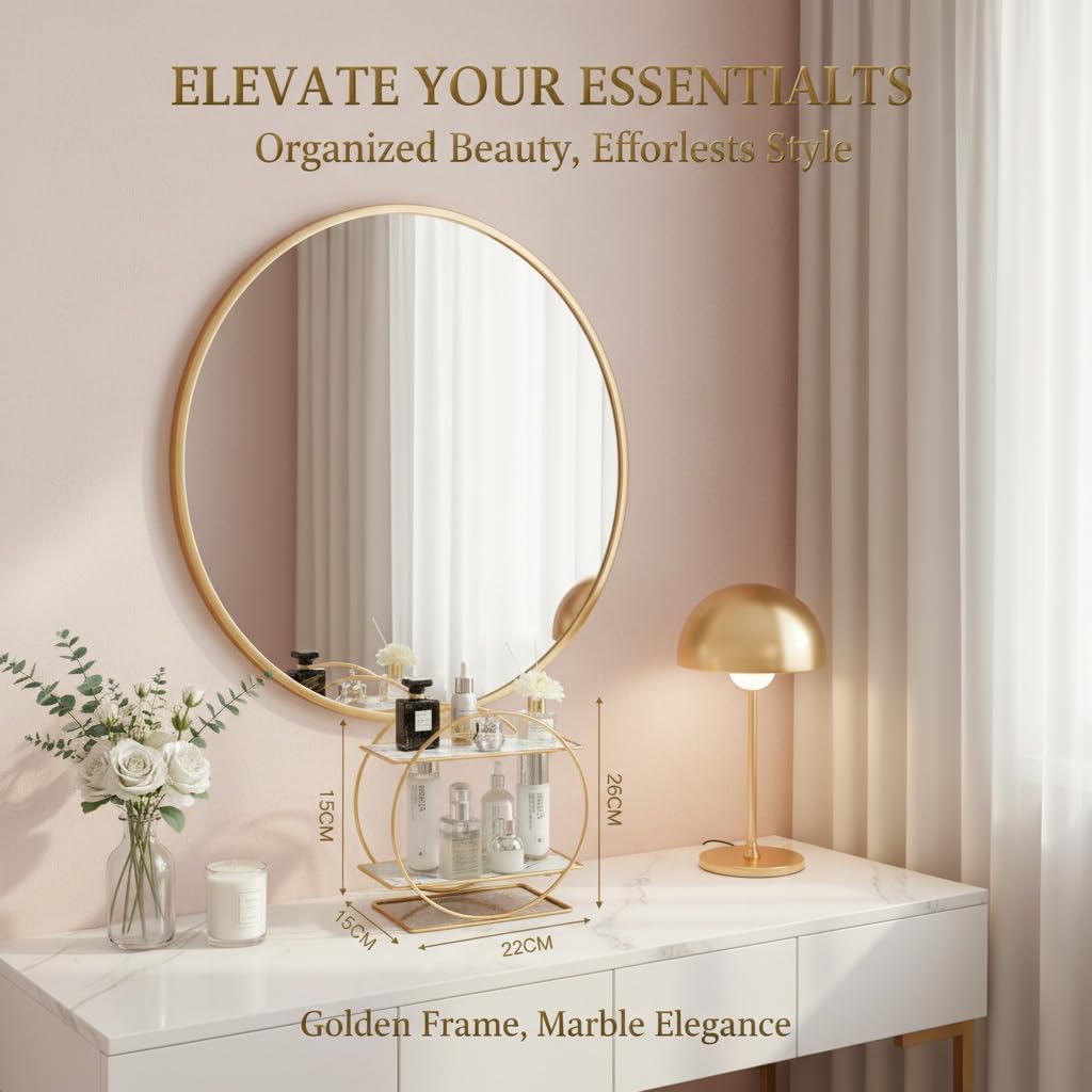 MLVOC Gold Makeup Organizer Countertop, Skincare Organizer with Gold Finish, Durable Metal Storage for Bathroom or Bedroom Vanity, Tall Spacious Design for Large Bottles