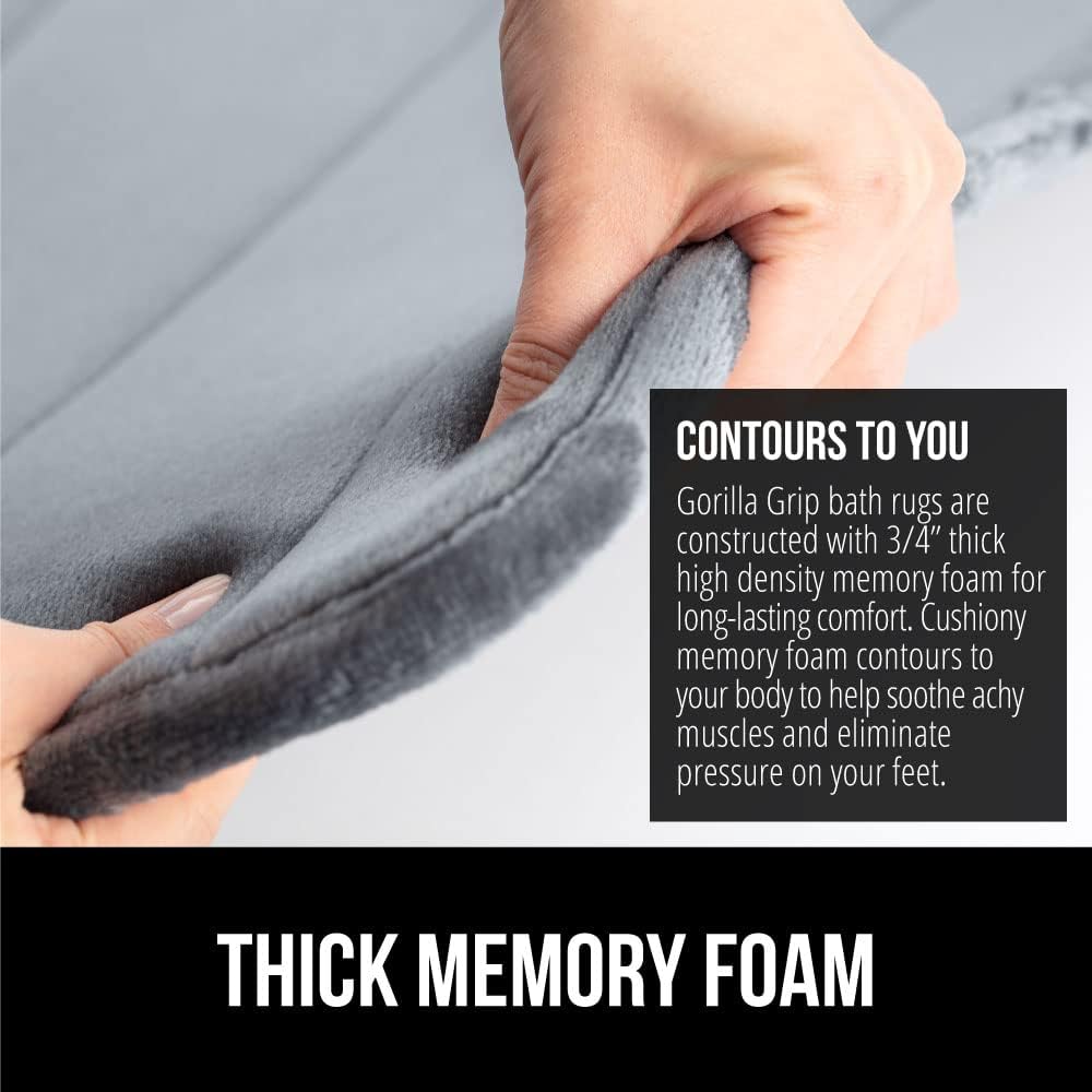 GORILLA GRIP Memory Foam Bath Mat, Soft Absorbent US Designed Bathroom Rug, Gripping Dots Machine Washable Bathmat, Cushioned Floor Mats, Shower Sink Rugs Room Décor Accessories, 24x17 Graphite Gray