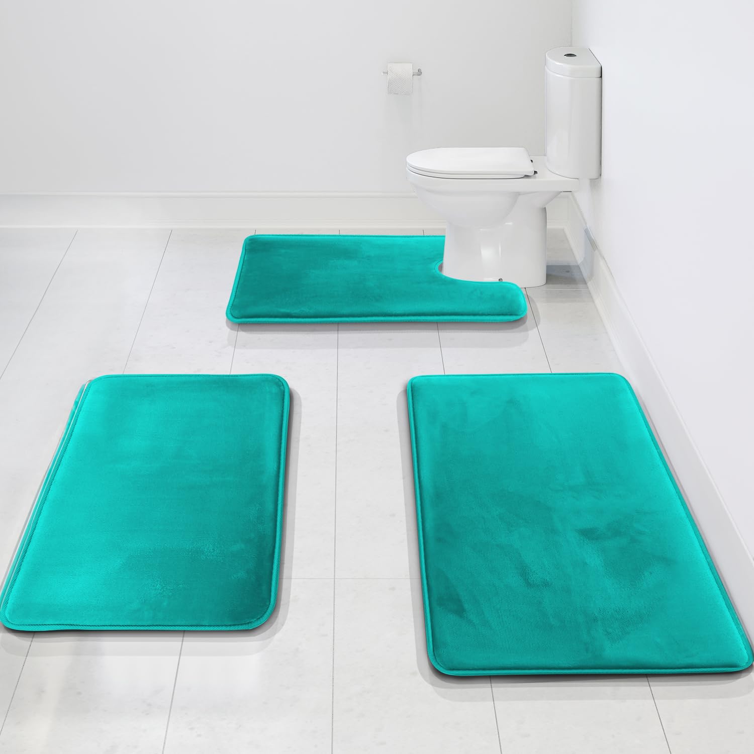 Clara Clark 3 Piece Bathroom Rugs Bath Mat Set, Velvet Memory Foam Bath Mats for Bathroom - Non-Slip, PVC Backing Bath Rugs, Washable - Dries Quickly, Black