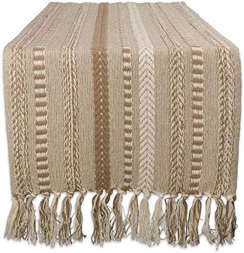 DII Farmhouse Braided Stripe Table Runner Collection, 15x108 (15x113, Fringe Included), Vintage Linen